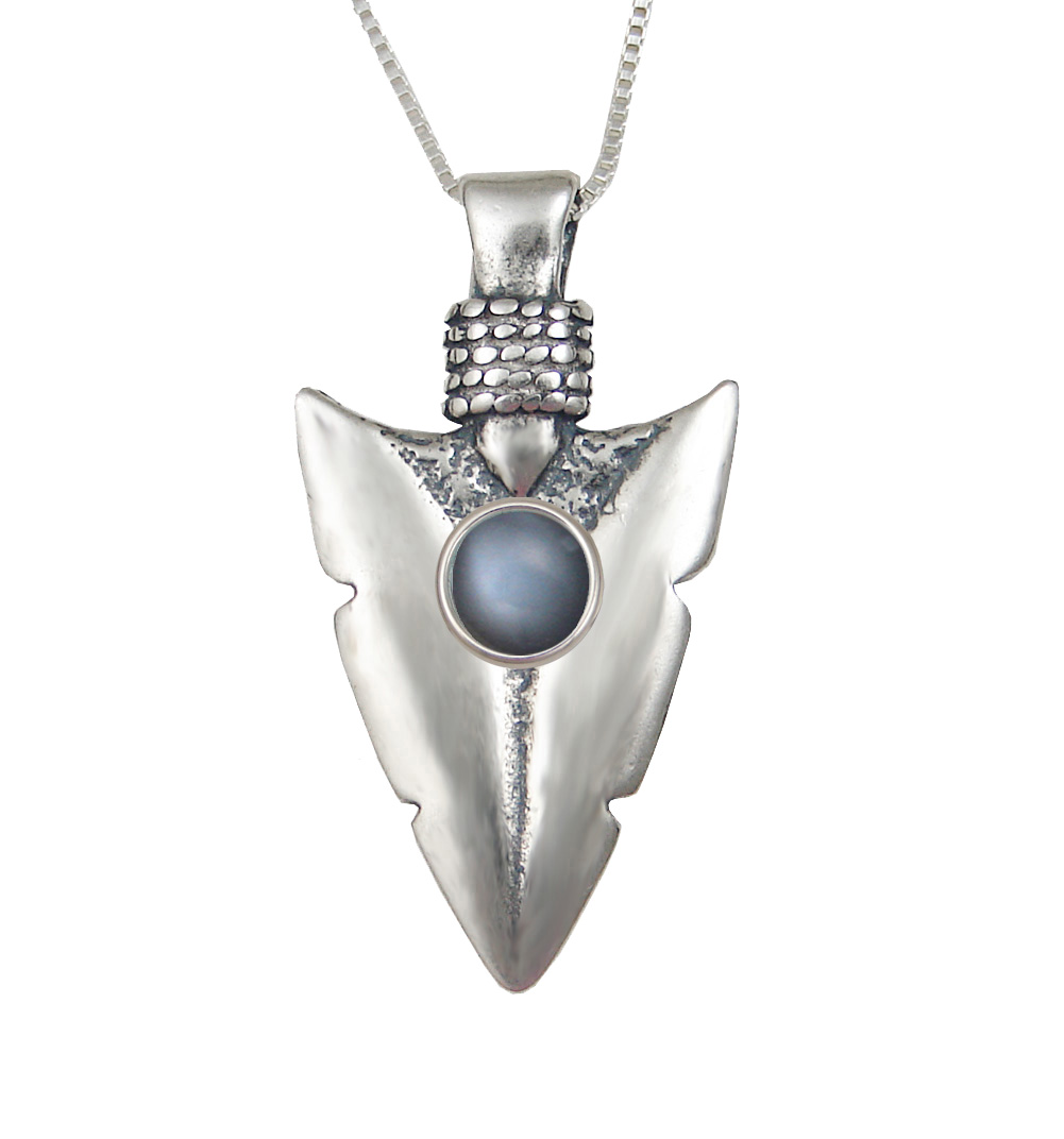 Sterling Silver Arrowhead of the Ancients Pendant With Grey Moonstone